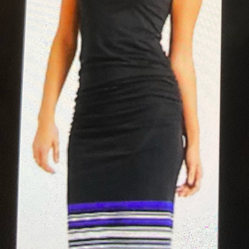 Black Dress with Purple and White Stripes